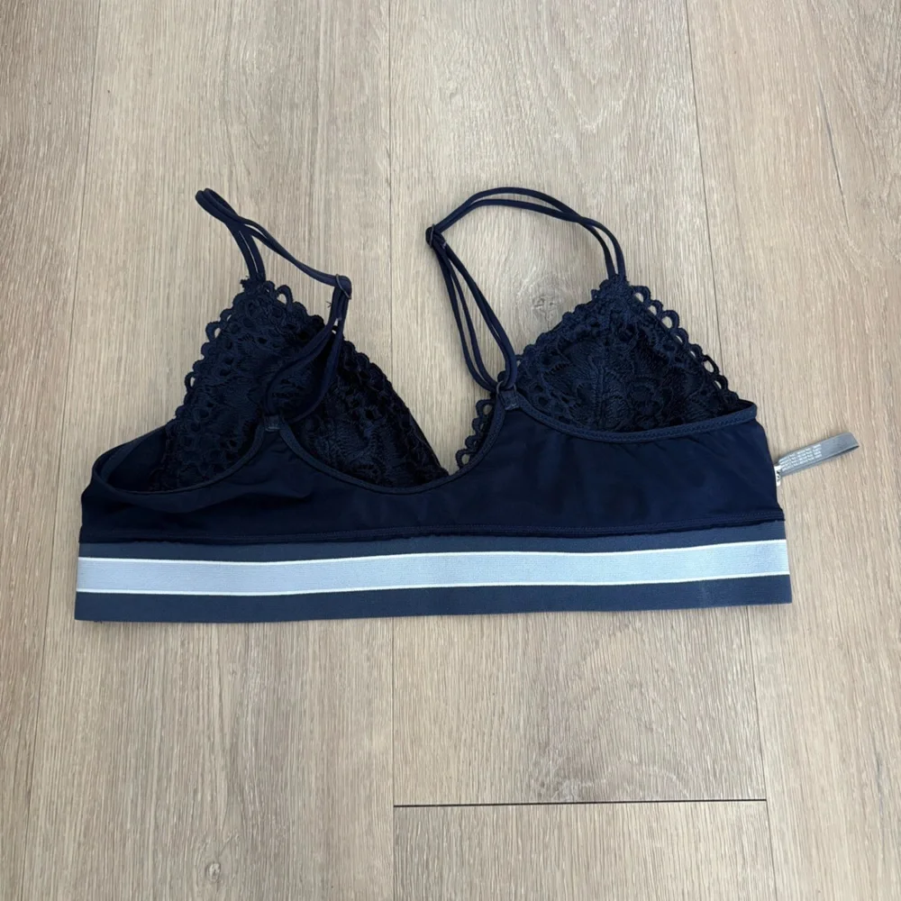 Aerie Bralette Bra Size Medium Navy Blue Light Blue Lace Lightweight Strappy